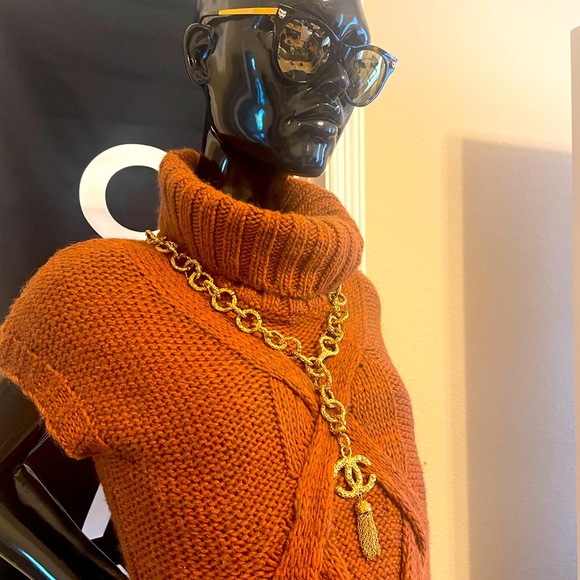 Rare CHANEL chunky lariat vintage 24k plated necklace with tassel - Picture 4 of 15